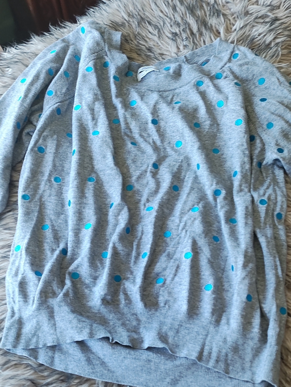 Gray Polka Dot Sweater with Turquoise and Teal Dots